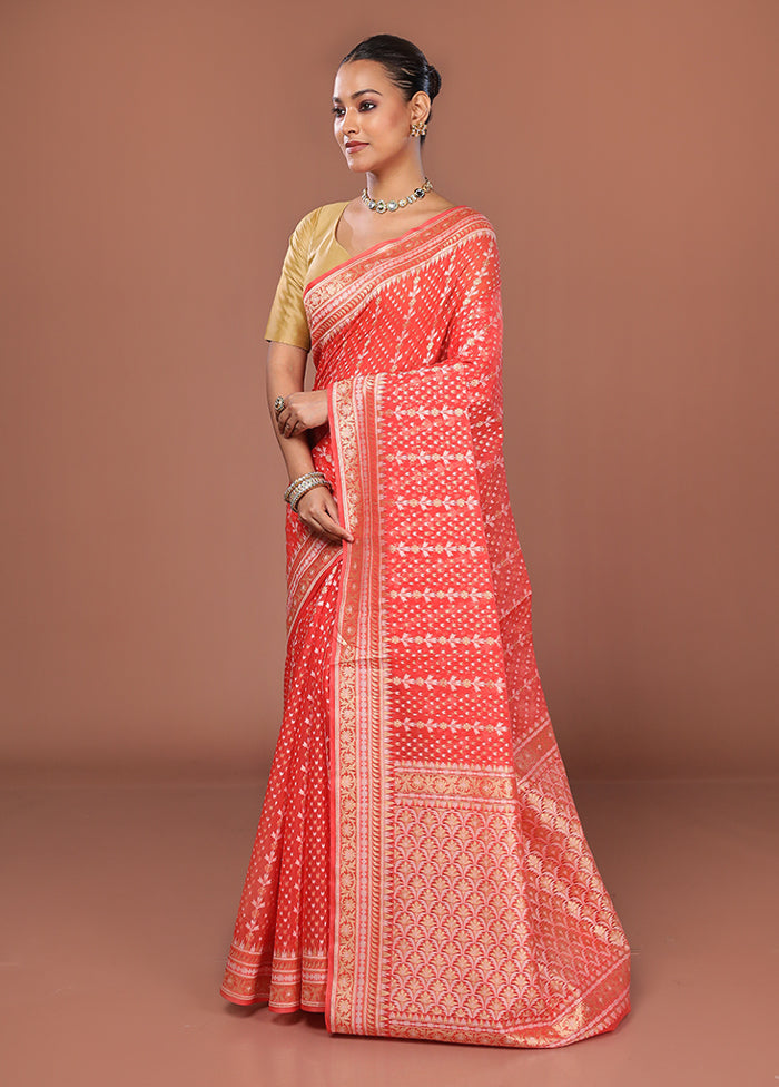 Red Kora Silk Saree With Blouse Piece
