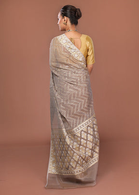Grey Kora Silk Saree With Blouse Piece