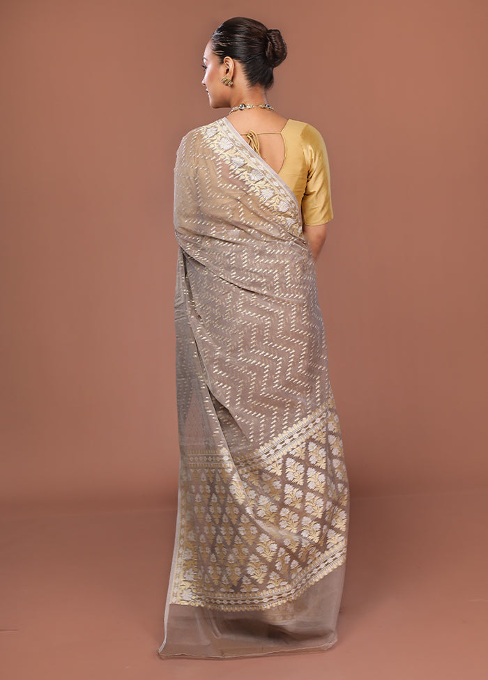 Grey Kora Silk Saree With Blouse Piece