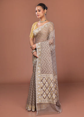 Grey Kora Silk Saree With Blouse Piece
