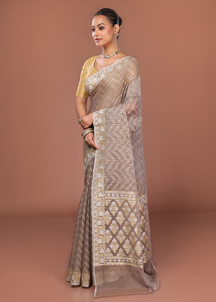 Grey Kora Silk Saree With Blouse Piece