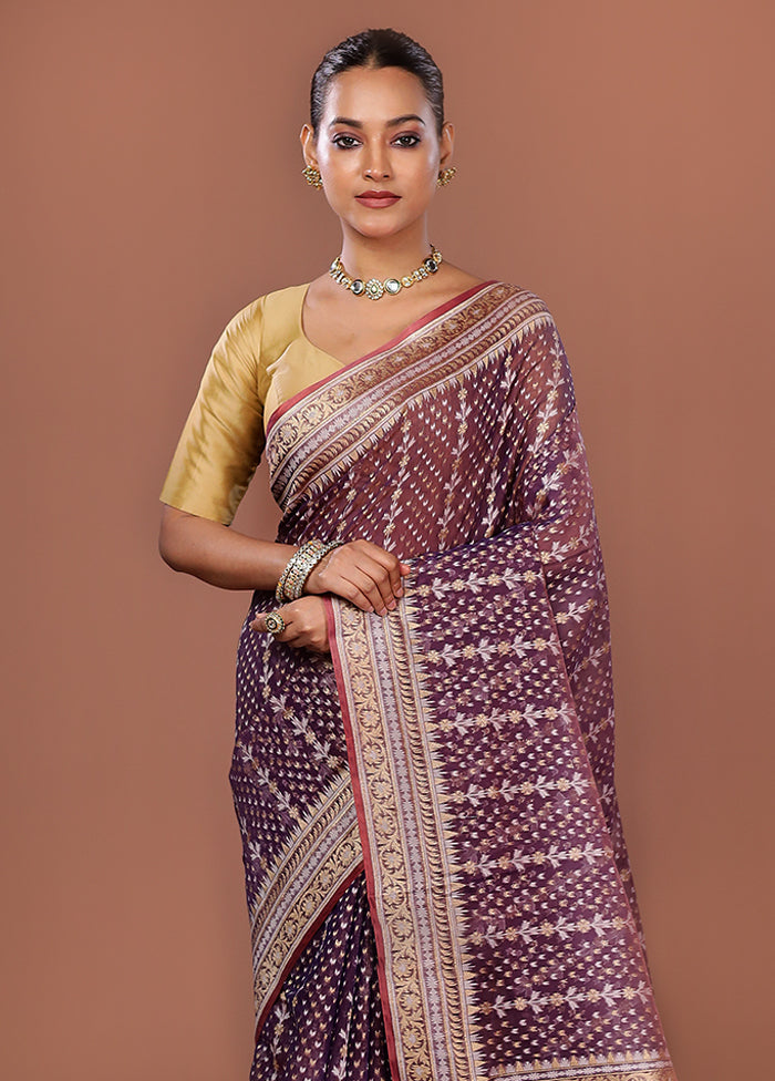 Purple Kora Silk Saree With Blouse Piece