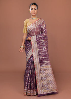 Purple Kora Silk Saree With Blouse Piece