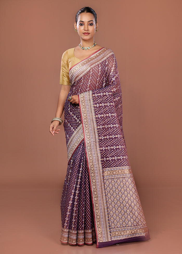 Purple Kora Silk Saree With Blouse Piece