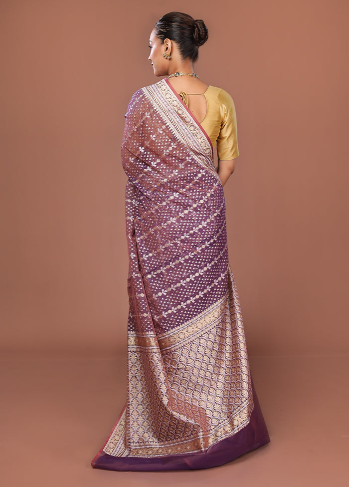 Purple Kora Silk Saree With Blouse Piece