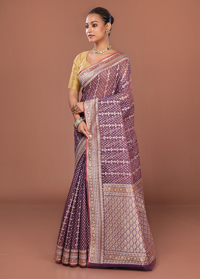 Purple Kora Silk Saree With Blouse Piece