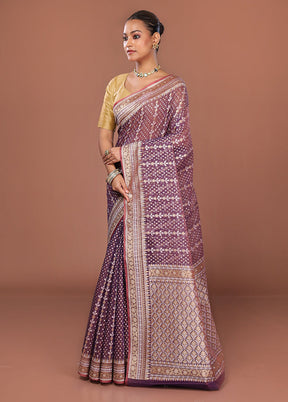 Purple Kora Silk Saree With Blouse Piece