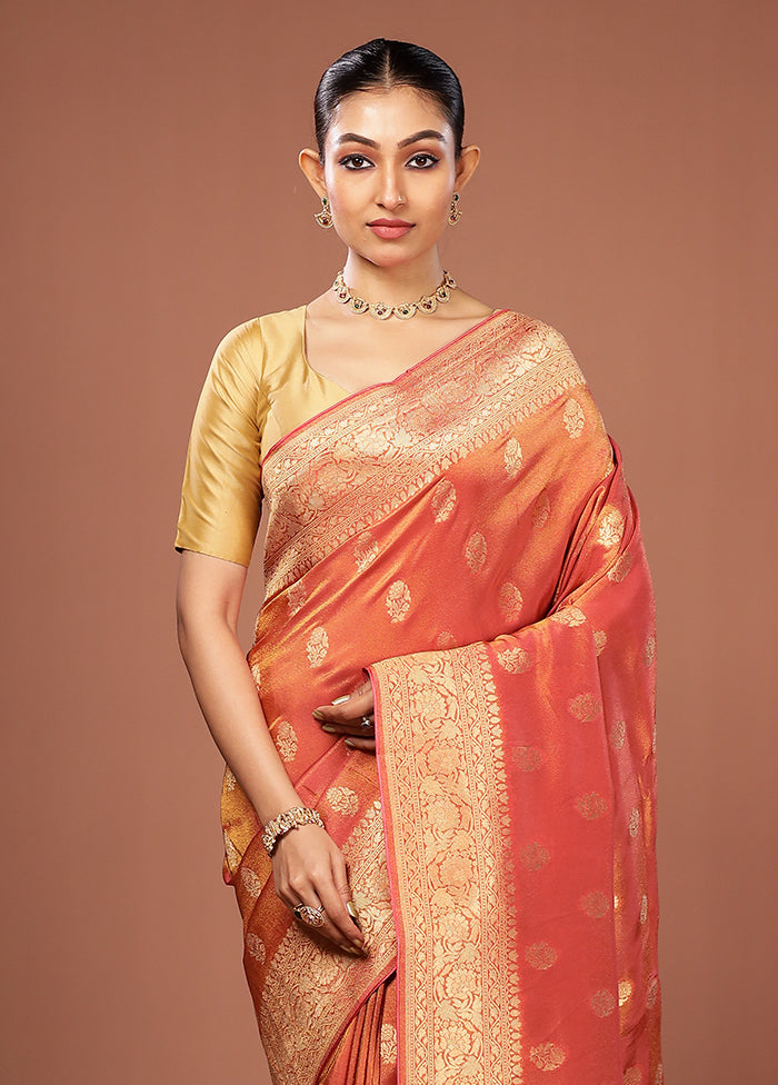 Orange Tissue Silk Saree With Blouse Piece