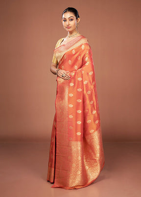 Orange Tissue Silk Saree With Blouse Piece