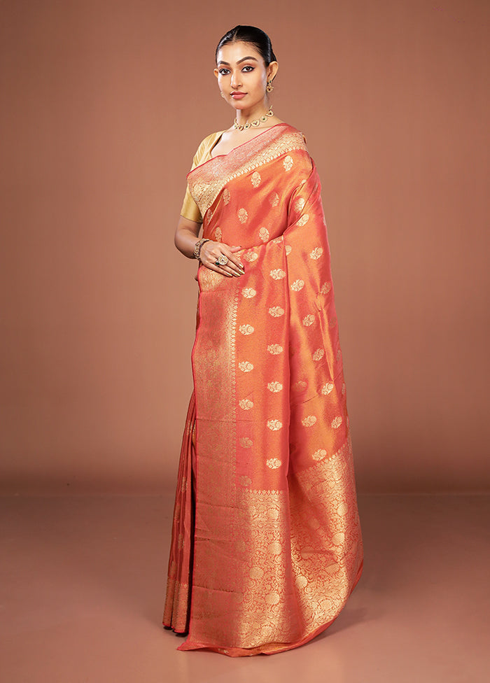 Orange Tissue Silk Saree With Blouse Piece