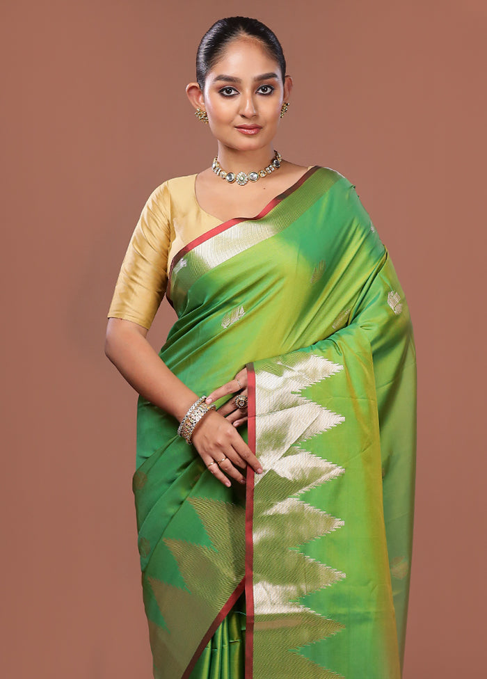 Green Dupion Silk Saree With Blouse Piece