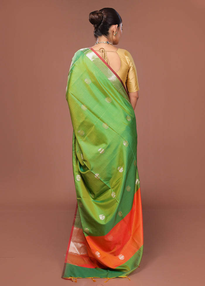 Green Dupion Silk Saree With Blouse Piece