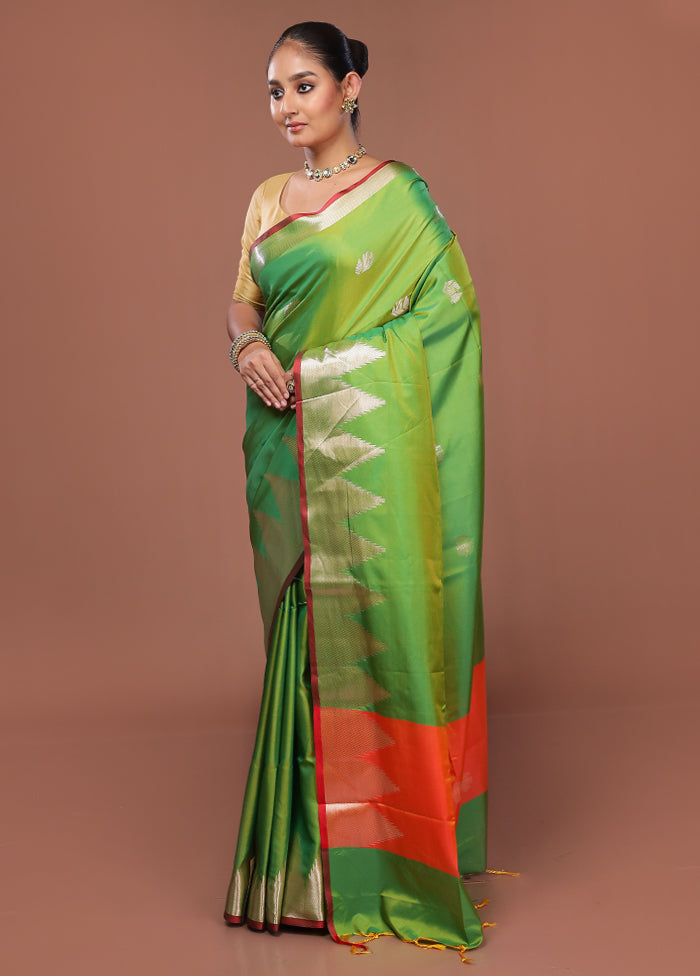 Green Dupion Silk Saree With Blouse Piece