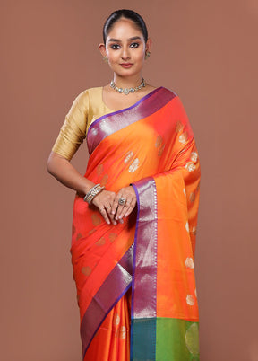 Orange Dupion Silk Saree With Blouse Piece