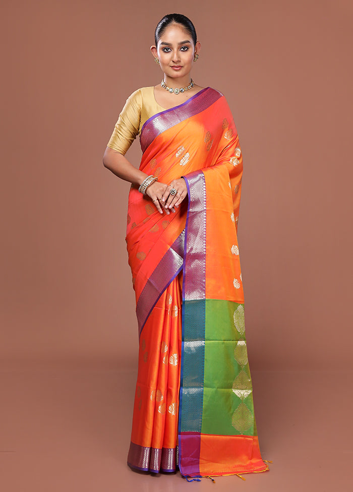 Orange Dupion Silk Saree With Blouse Piece