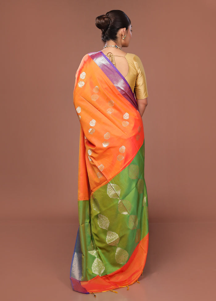 Orange Dupion Silk Saree With Blouse Piece
