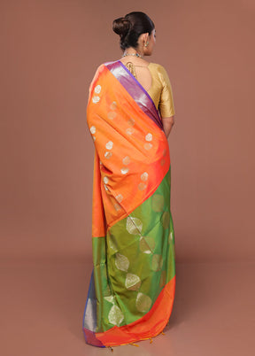 Orange Dupion Silk Saree With Blouse Piece