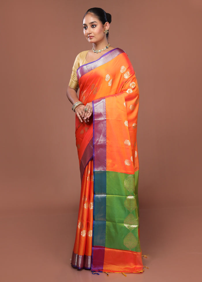 Orange Dupion Silk Saree With Blouse Piece