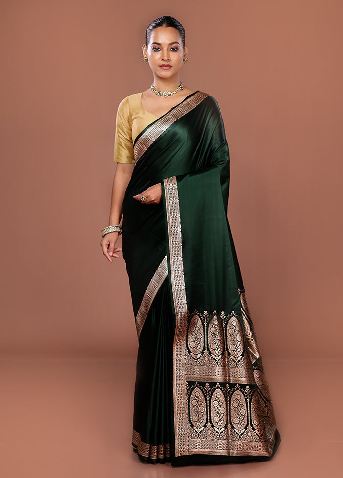 Green Banarasi Silk Saree With Blouse Piece
