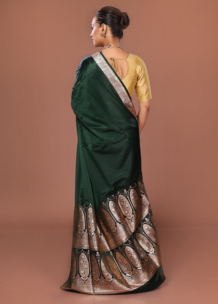 Green Banarasi Silk Saree With Blouse Piece