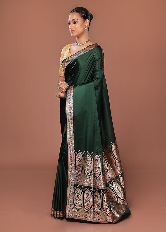 Green Banarasi Silk Saree With Blouse Piece