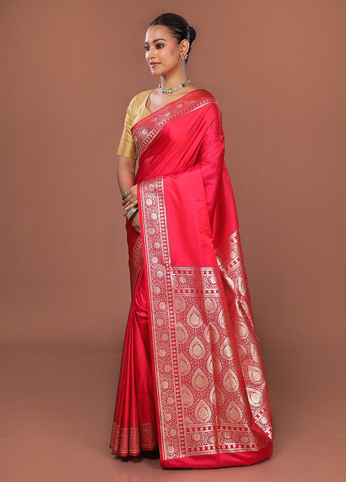 Pink Banarasi Silk Saree With Blouse Piece