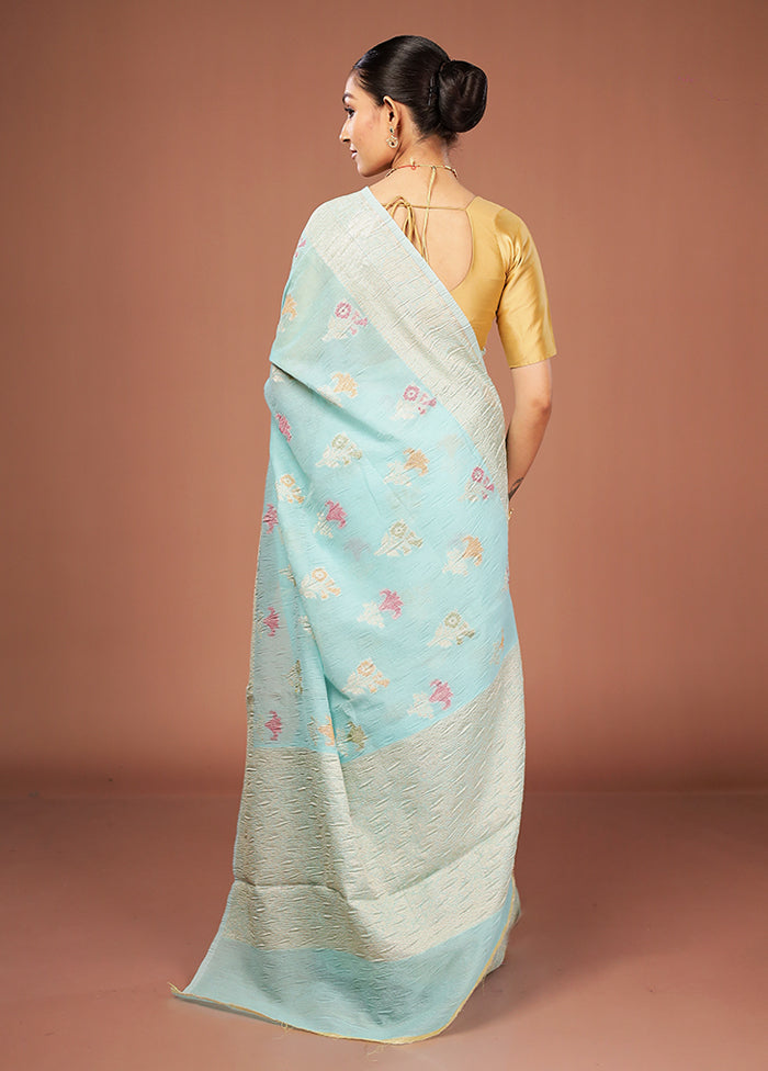 Blue Tissue Silk Saree With Blouse Piece