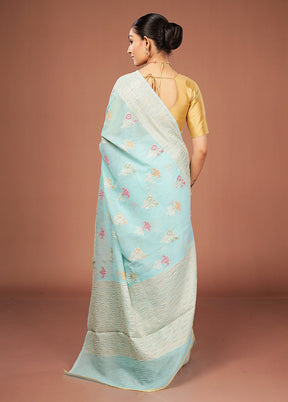Blue Tissue Silk Saree With Blouse Piece