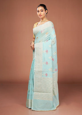 Blue Tissue Silk Saree With Blouse Piece