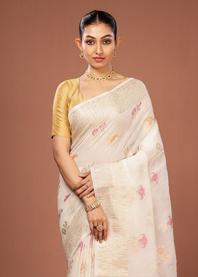 White Tissue Silk Saree With Blouse Piece