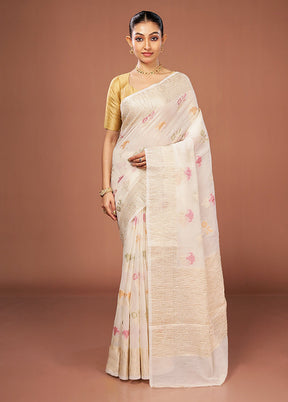 White Tissue Silk Saree With Blouse Piece