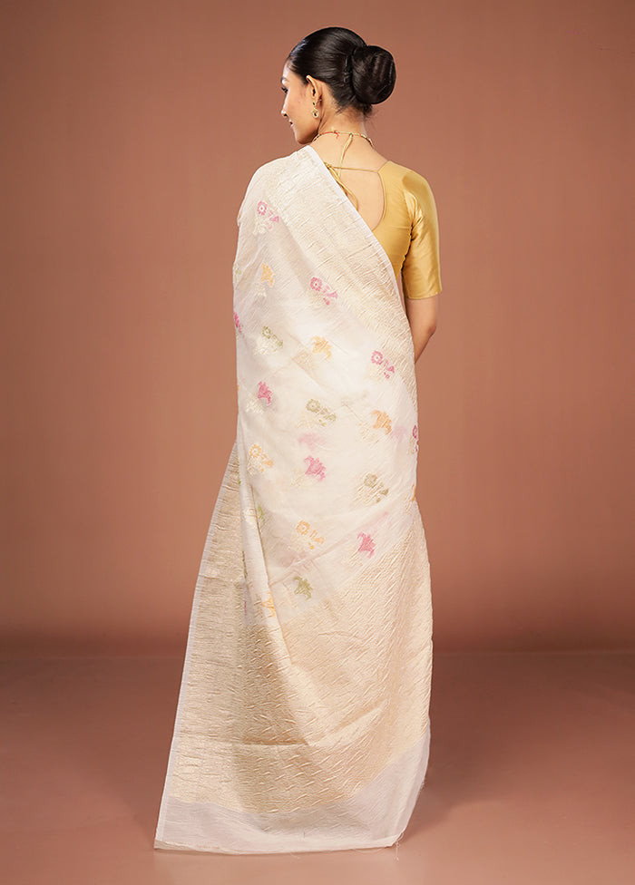 White Tissue Silk Saree With Blouse Piece