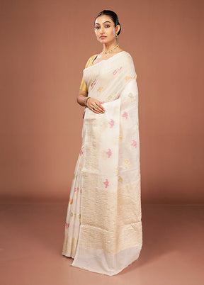 White Tissue Silk Saree With Blouse Piece
