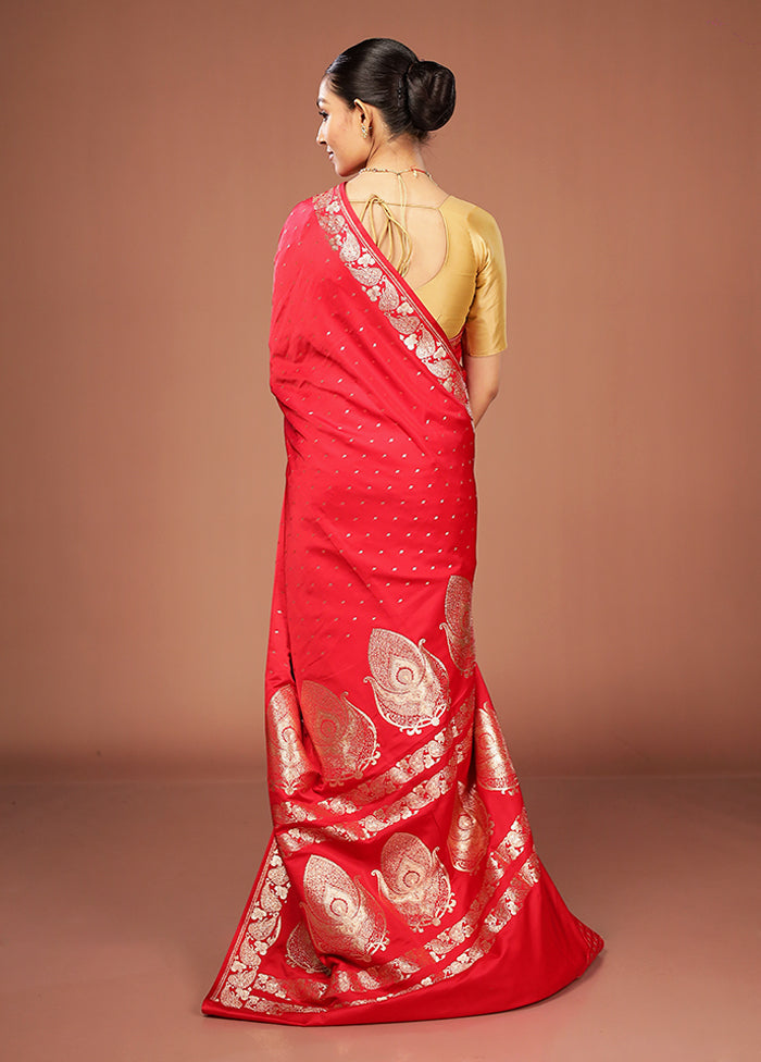 Red Banarasi Silk Saree With Blouse Piece