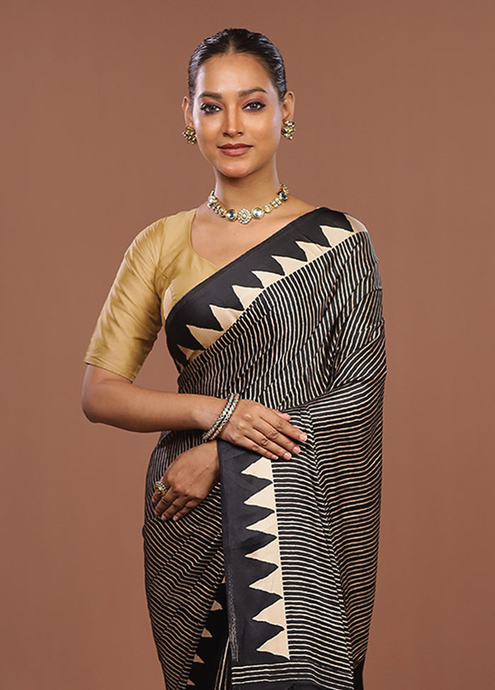 Black Dupion Silk Saree With Blouse Piece