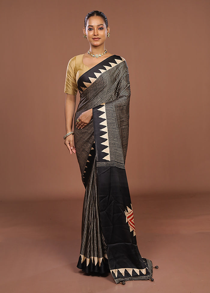 Black Dupion Silk Saree With Blouse Piece