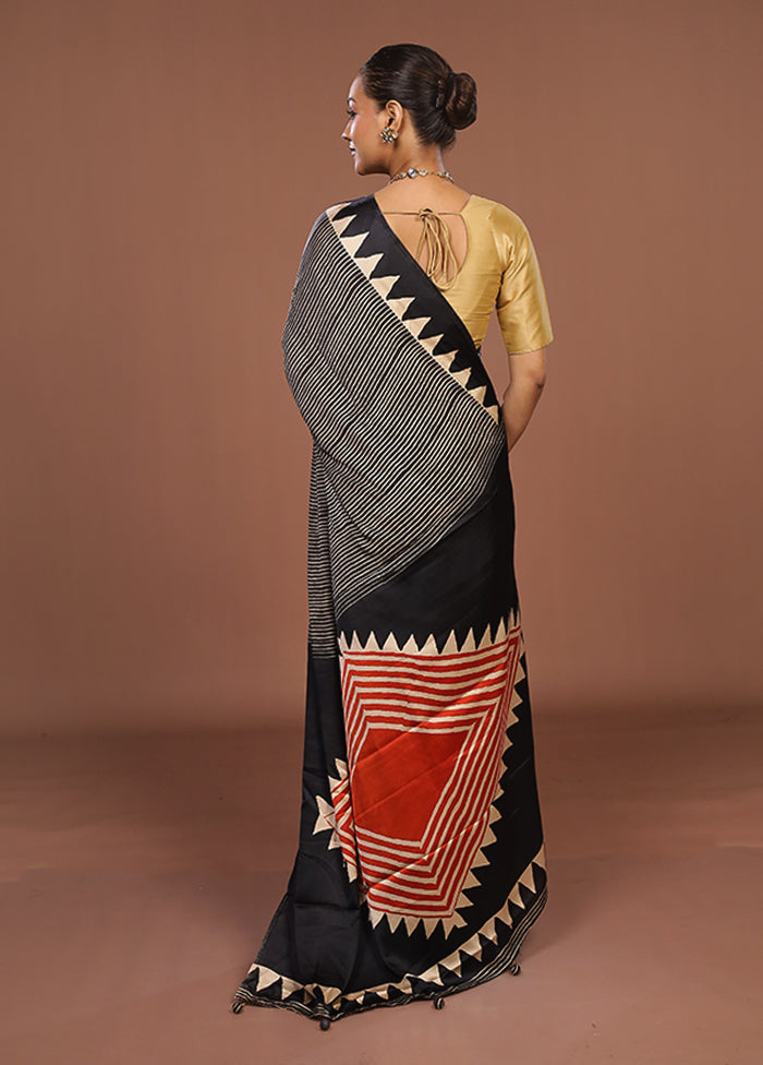 Black Dupion Silk Saree With Blouse Piece
