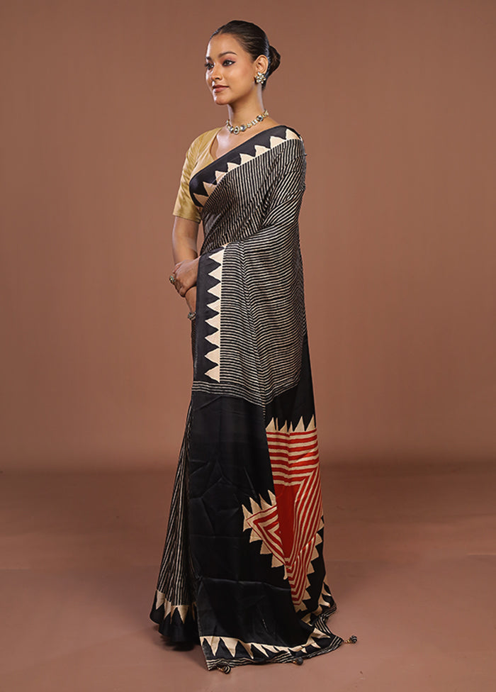 Black Dupion Silk Saree With Blouse Piece