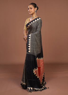 Black Dupion Silk Saree With Blouse Piece