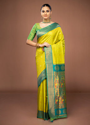 Green Printed Silk Saree Without Blouse Piece