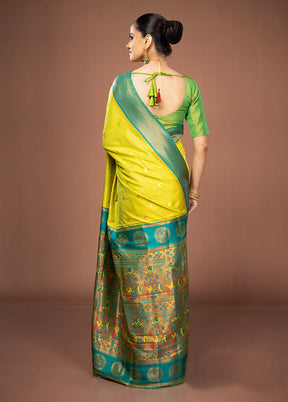 Green Printed Silk Saree Without Blouse Piece