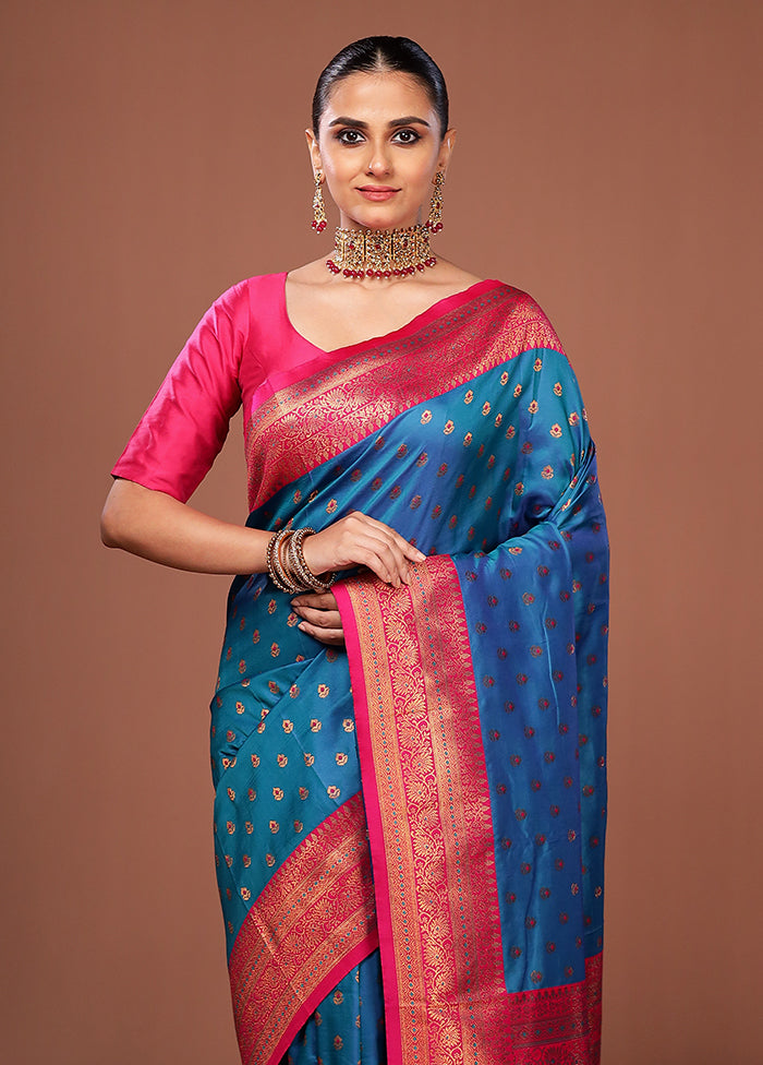 Green Printed Silk Saree Without Blouse Piece