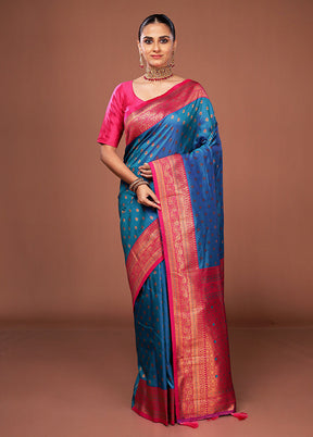 Green Printed Silk Saree Without Blouse Piece