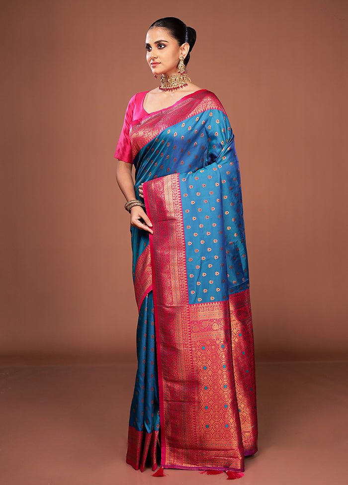 Green Printed Silk Saree Without Blouse Piece