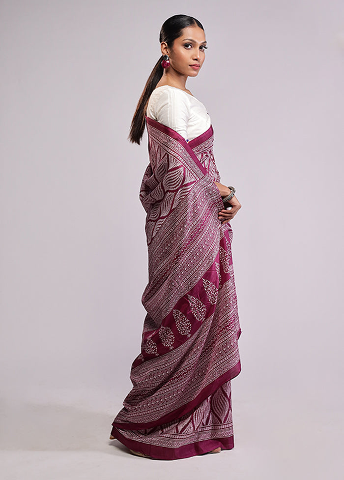 Pink Printed Silk Saree Without Blouse Piece