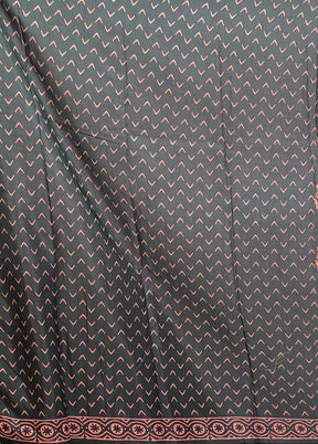 Green Printed Silk Saree Without Blouse Piece