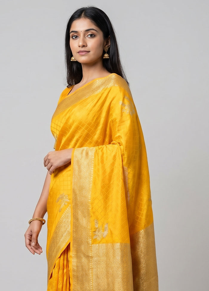 Yellow Handloom Dupion Pure Silk Saree With Blouse Piece