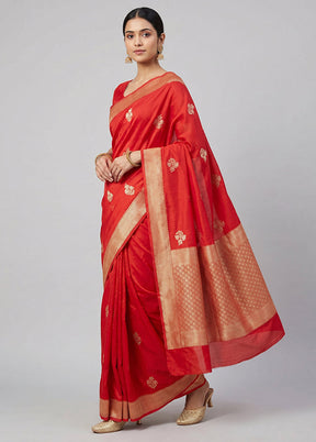 Red Handloom Dupion Pure Silk Saree With Blouse Piece