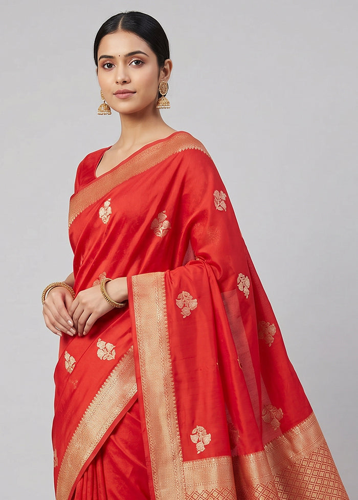 Red Handloom Dupion Pure Silk Saree With Blouse Piece