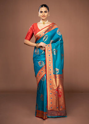 Green Dupion Silk Saree With Blouse Piece